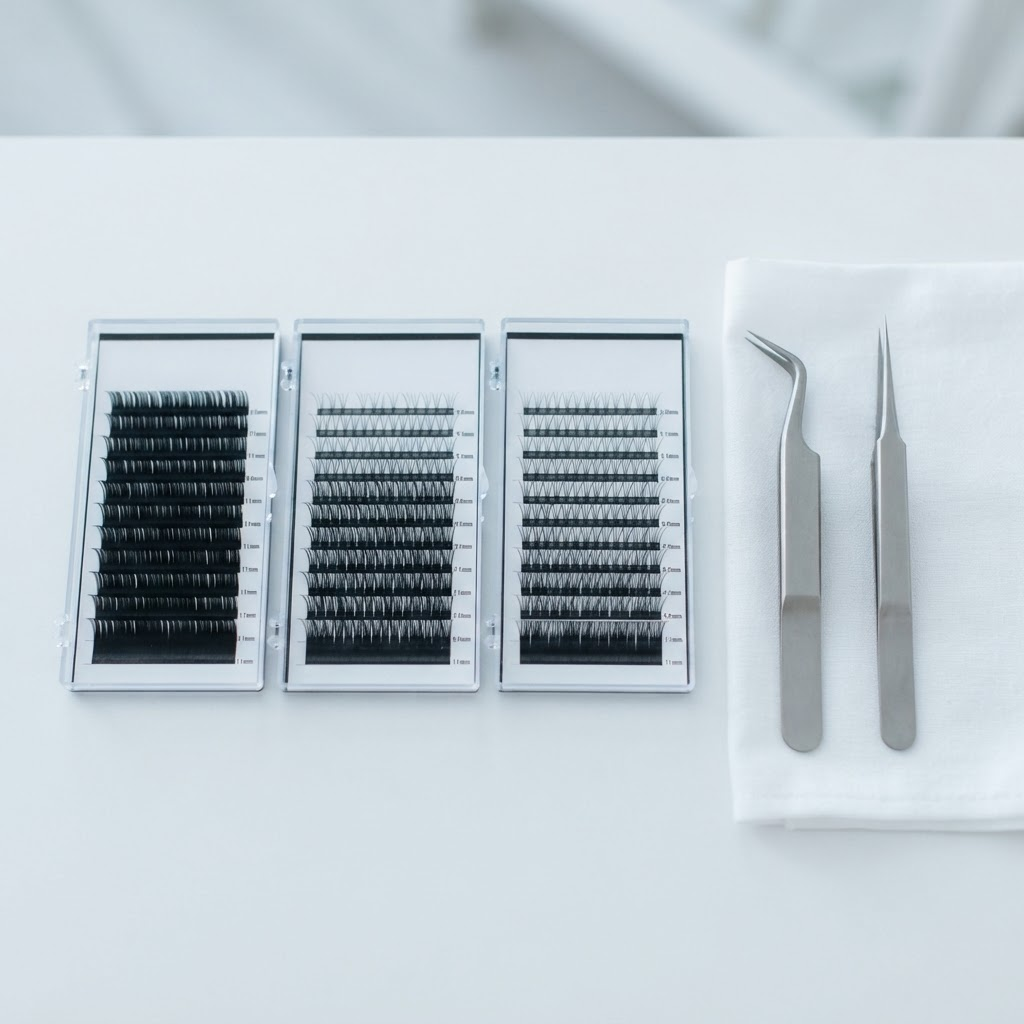 Professional eyelash extension trays with tweezers